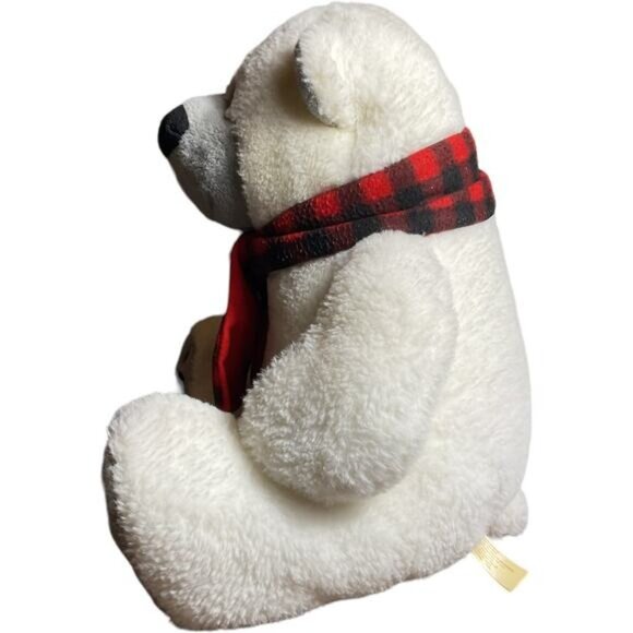 White Polar Bear Holiday Teddy Bear Checkered Scarf Plush Toy 15" - Picture 5 of 5